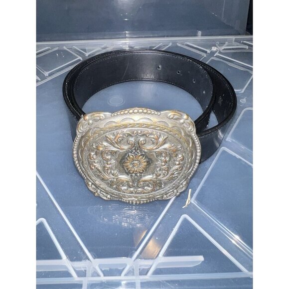 Vegan Black Leather Glitz Belt Buckle Sz M / 33 in / 1.5 in - Picture 9 of 12
